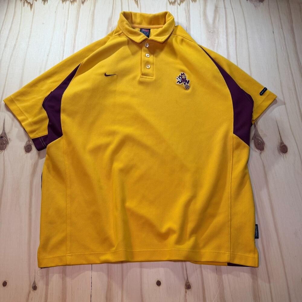 Vintage Y2K Nike Dri-Fit Arizona State Sun Devils Yellow Polo Shirt Mens XL